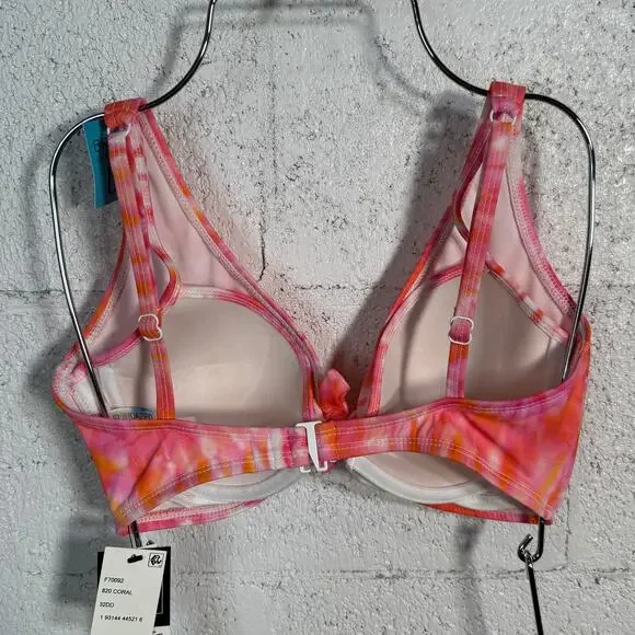 SUNDAZED Harper Tie-Dyed Bikini Top & Strappy Bottoms, CORAL 32DD/S - Picture 8 of 15